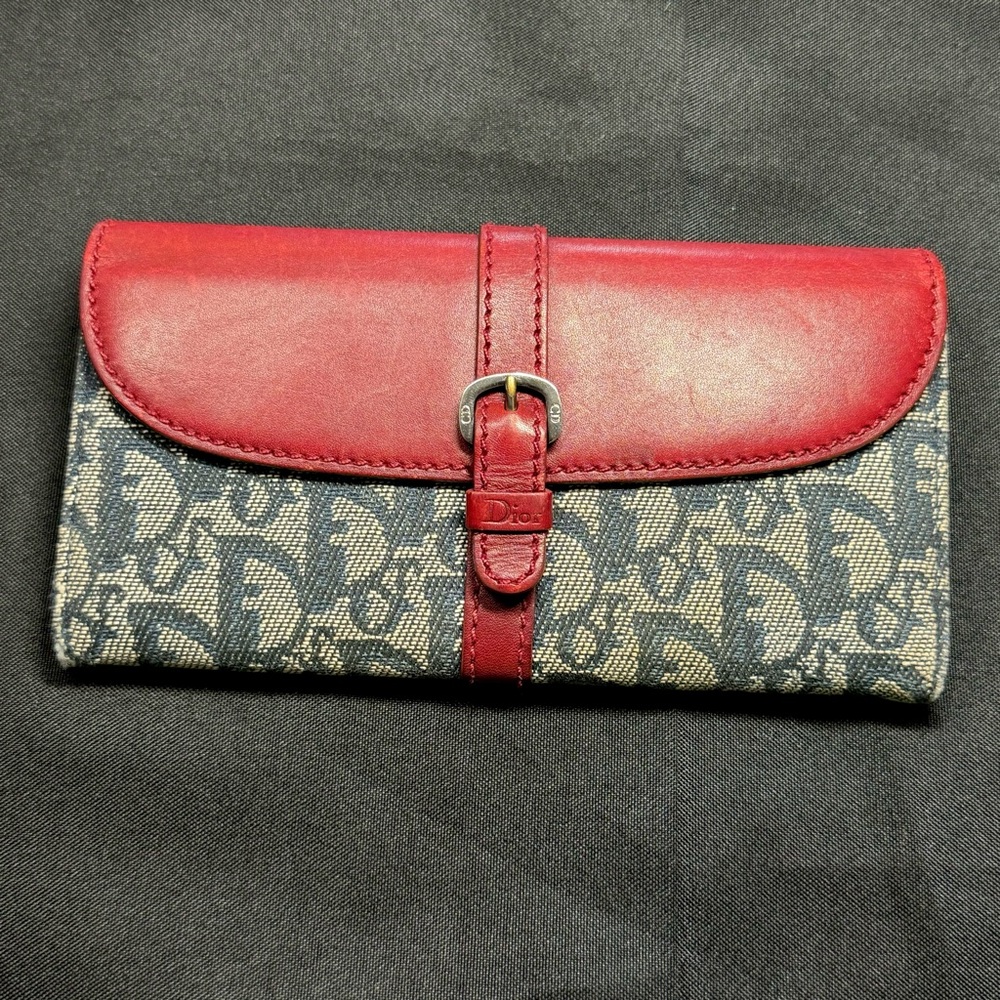 ❤️Christian Dior Red Navy Trotter Canvas Long Wallet, Italy❤️